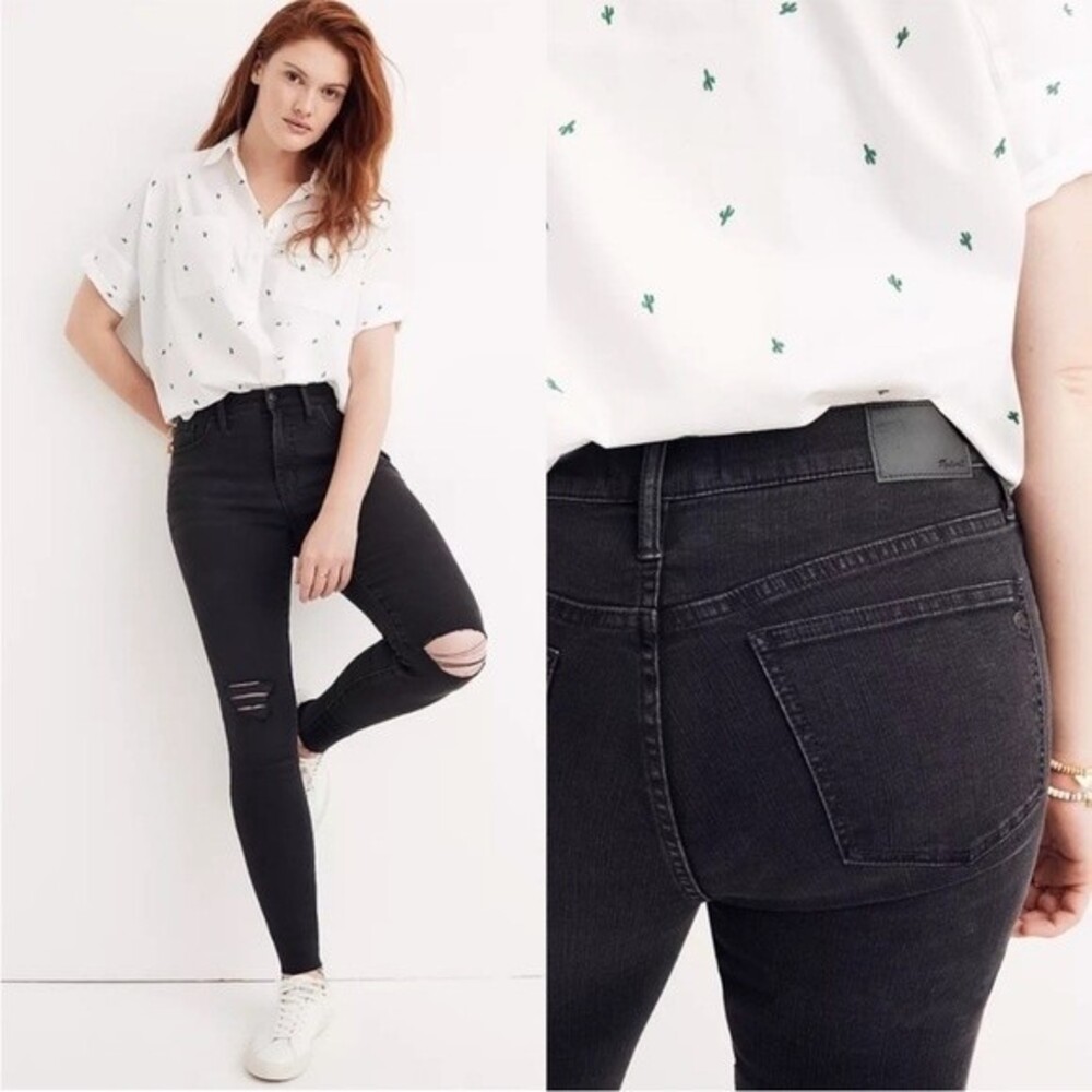 Madewell 9" Mid-Rise Distressed Black Skinny Jeans in Black Sea, Size 23S NWOT